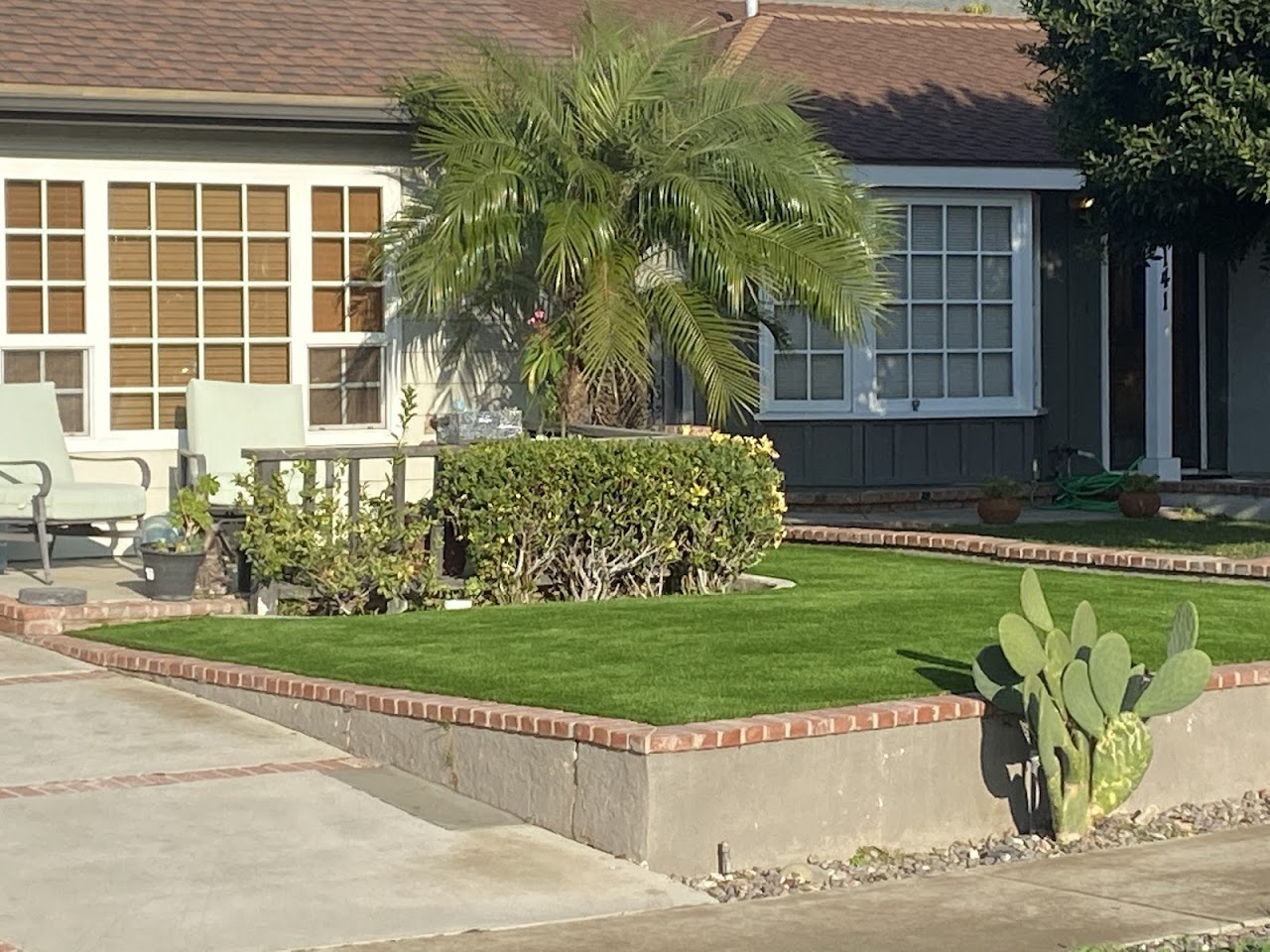 Front yard artificial turf installation by OC Turf Pros