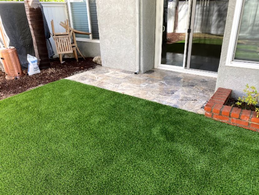 Backyard Turf + Custom Pavers — Corona, CA