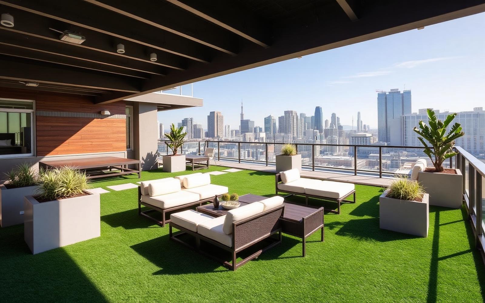 Rooftop Deck Install — Lightweight turf system · rooftop deck